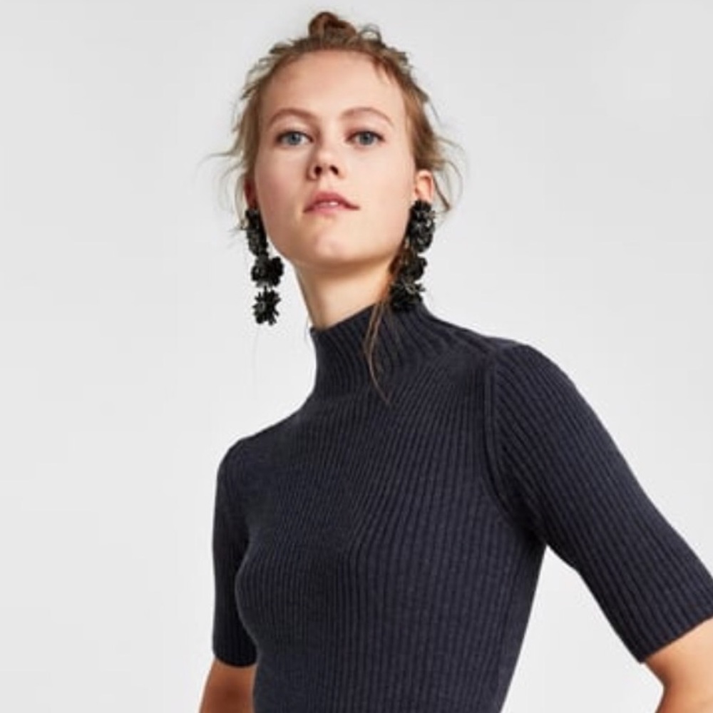 ZARA Navy Knit Midi Dress M $49